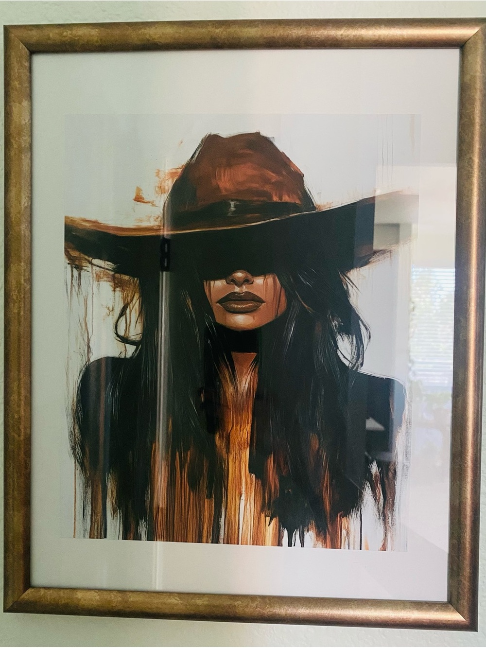 Framed Abstract Woman in Brown Hat Wall Art